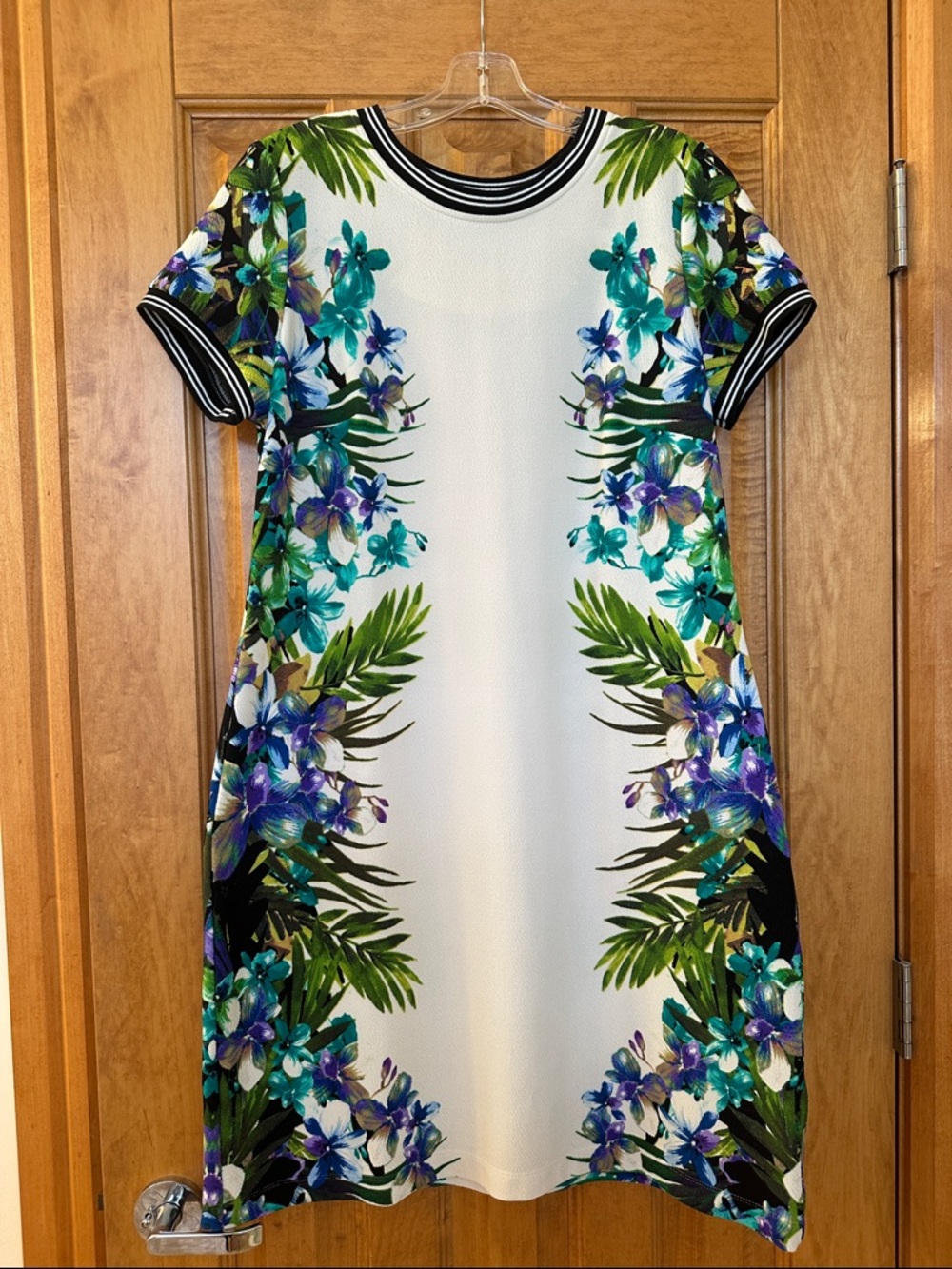 Taylor Cream Dress with Blue, Green & Purple Tropical Border